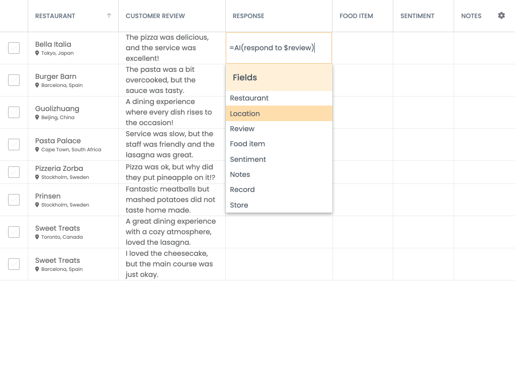 AI-Powered Review Insights Grid - Shows how to use an AI FormulaProvider to populate cell values and display them in the Grid.