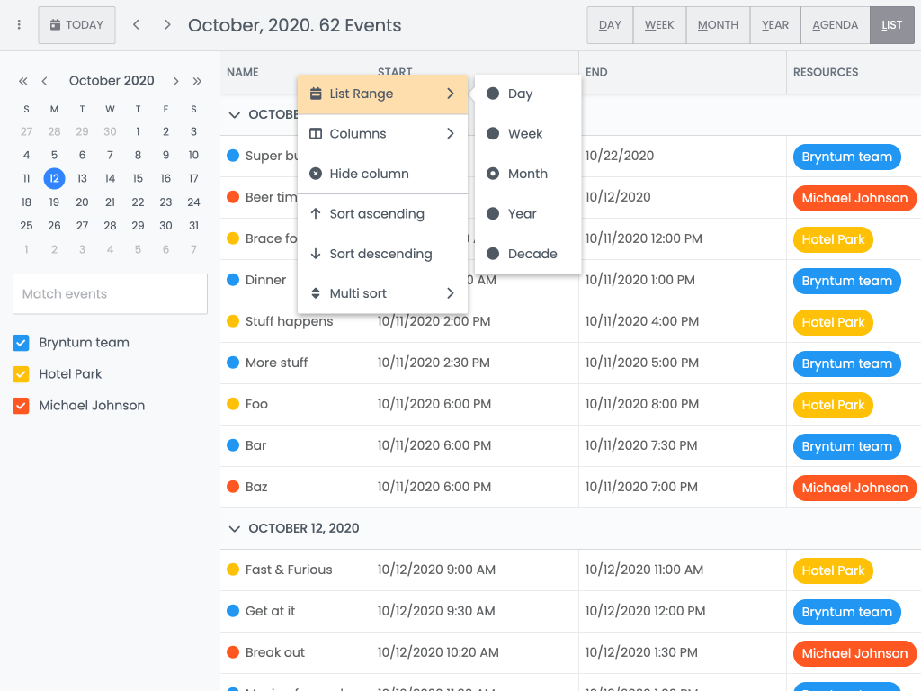 List view demo - This example demonstrates the 'list' view type.