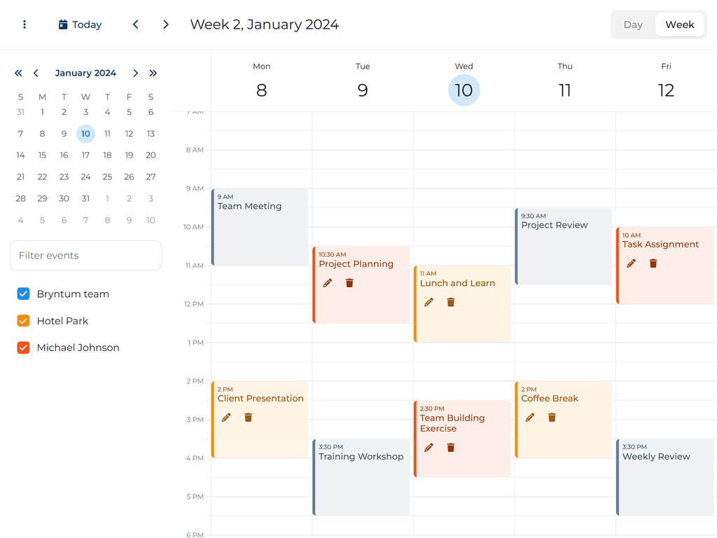 Icon buttons to events in DayViews and WeekViews