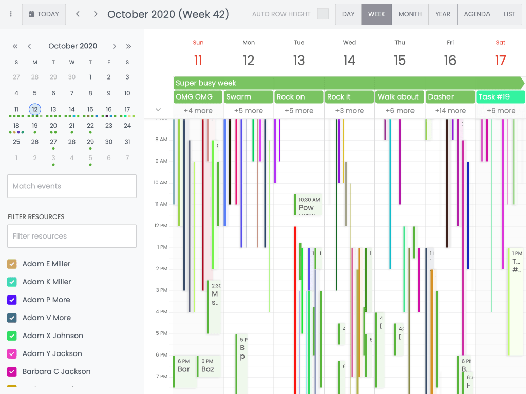 Big dataset demo - This example shows the Calendar loading with lots and lots of events and resources.