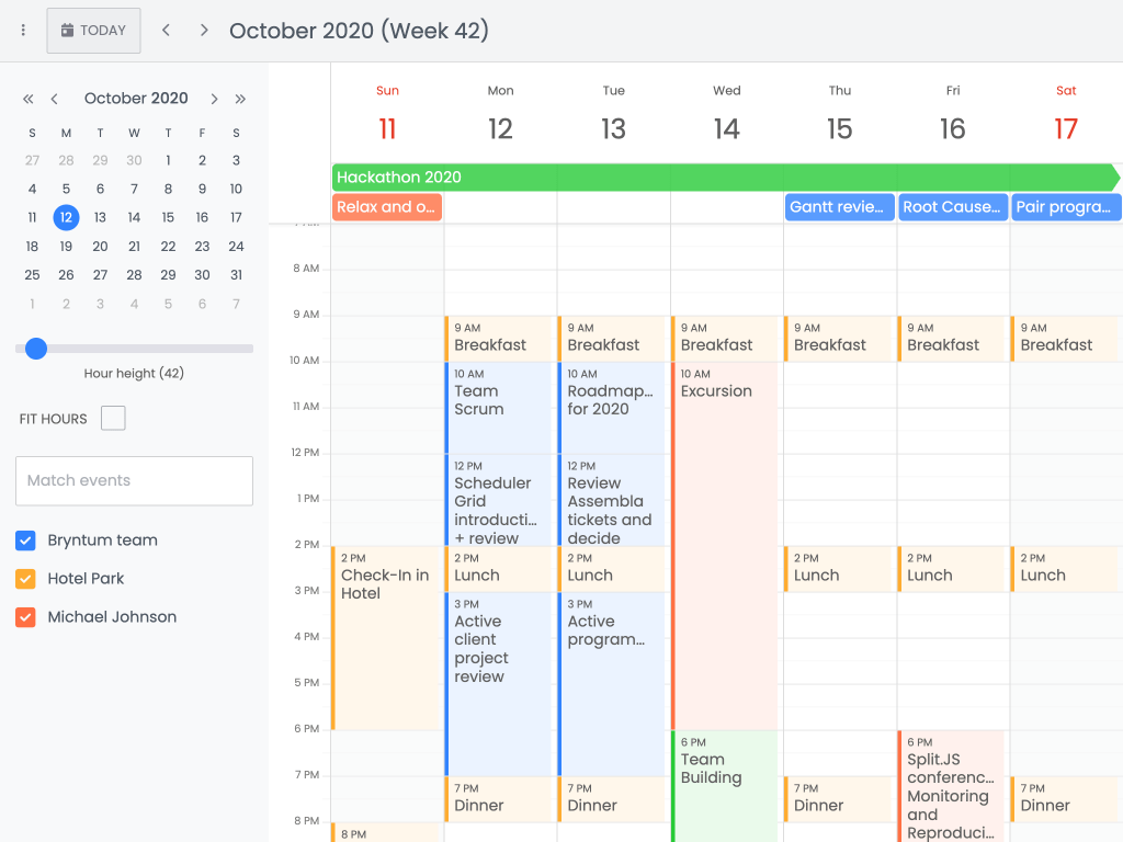 Day zoom demo - This example shows zooming the hour tick size in a DayView