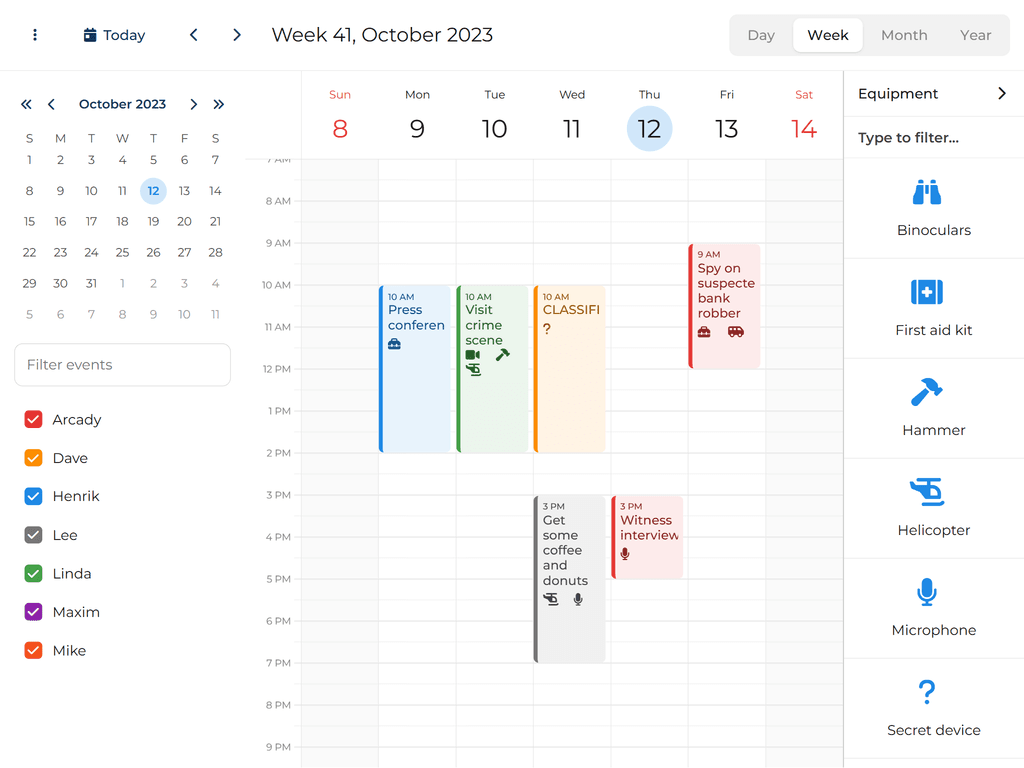 Drag equipment from external grid onto tasks