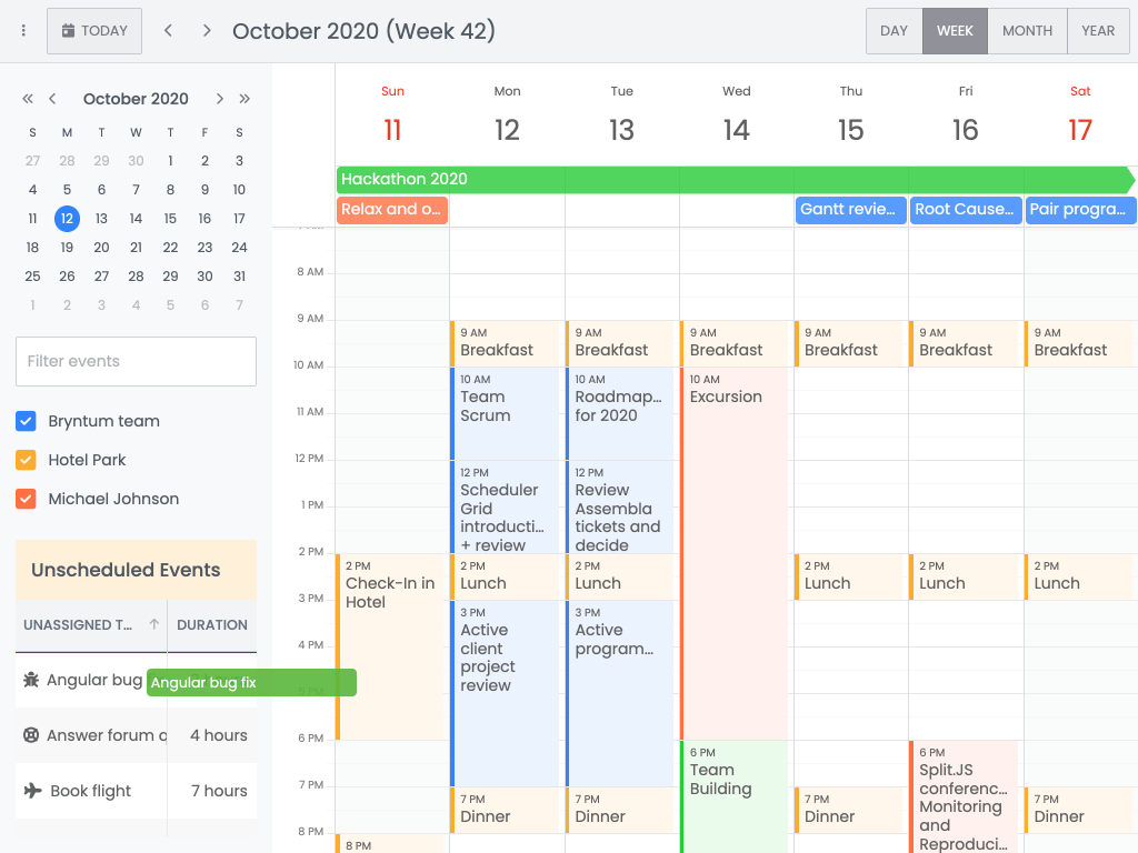 Drag from sidebar grid demo - This example shows how to drag events from a grid in the sidebar of a Calendar.