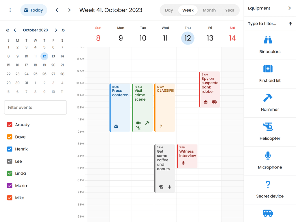 Drag equipment from external grid onto tasks