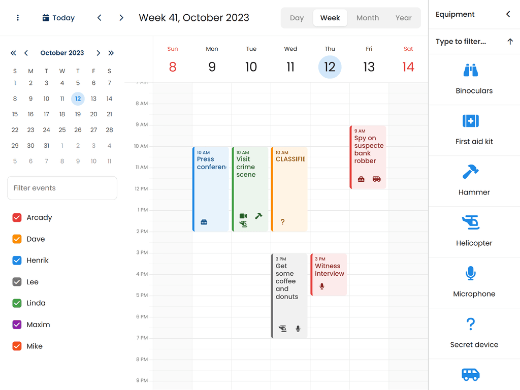 Drag equipment from external grid onto tasks