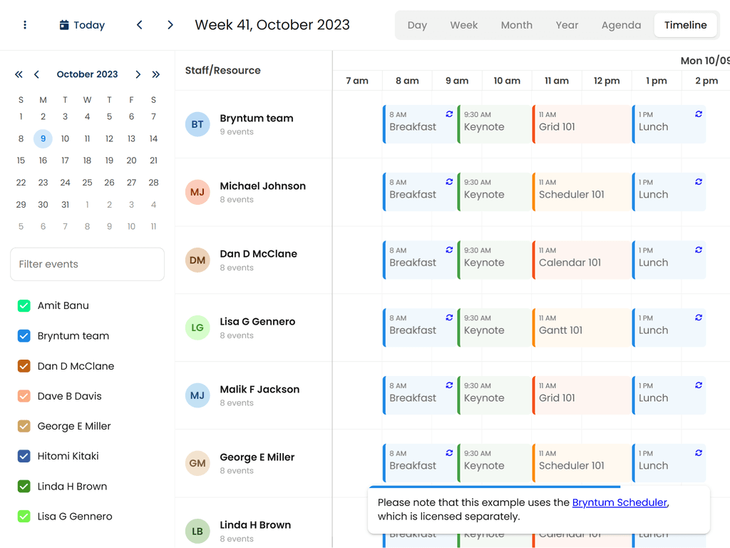 Scheduler timeline with inline data