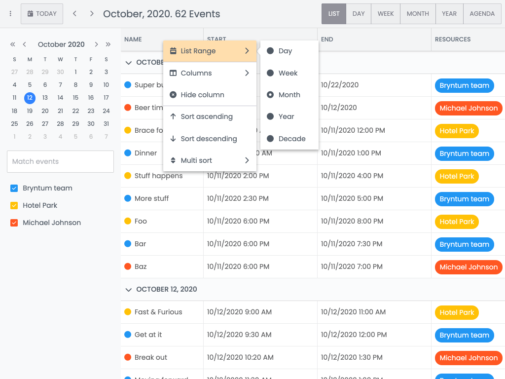 List view demo - This example demonstrates the 'list' view type.