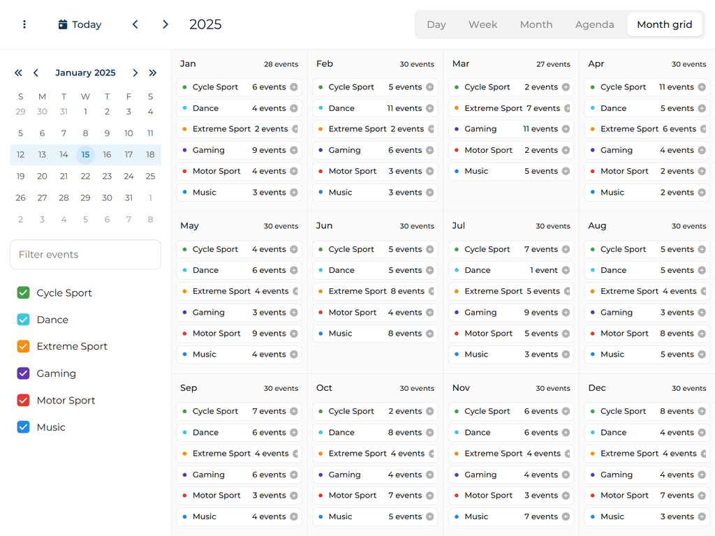 Year month grid view