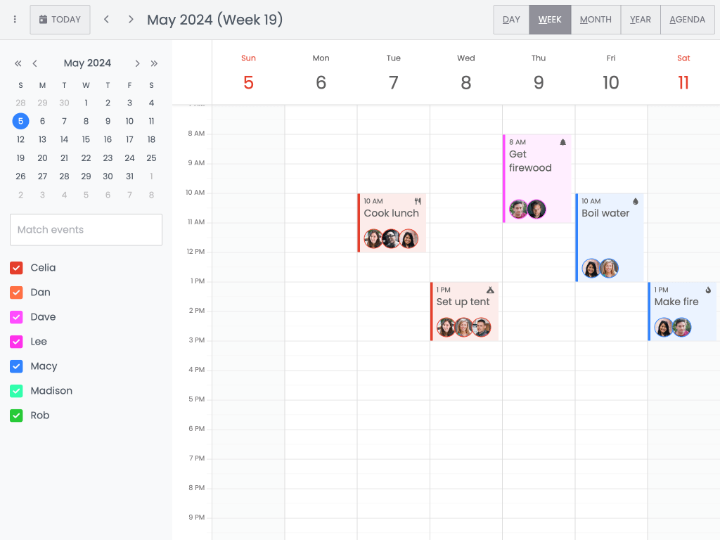 Multi assignment using resourceIds field demo - This example shows a calendar using resourceIds field to support multi assignment.