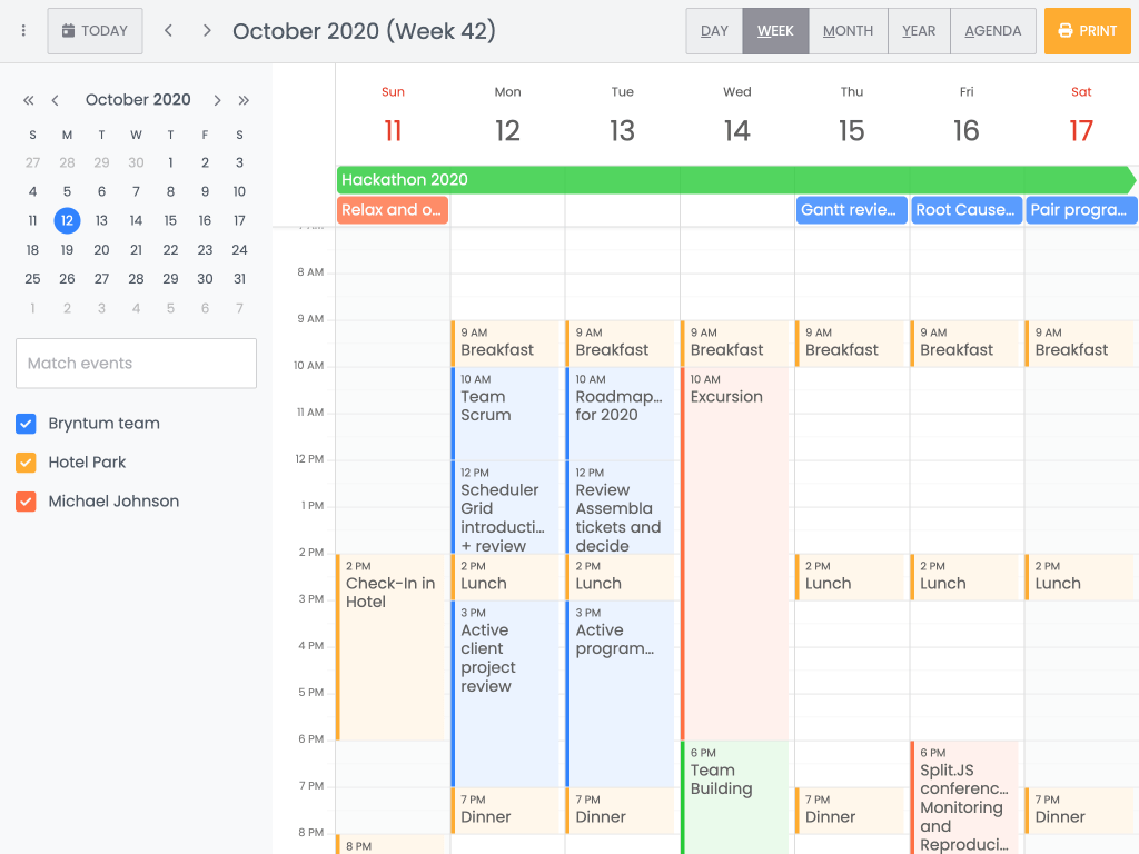 Print demo - This example shows to use the Calendar print feature.