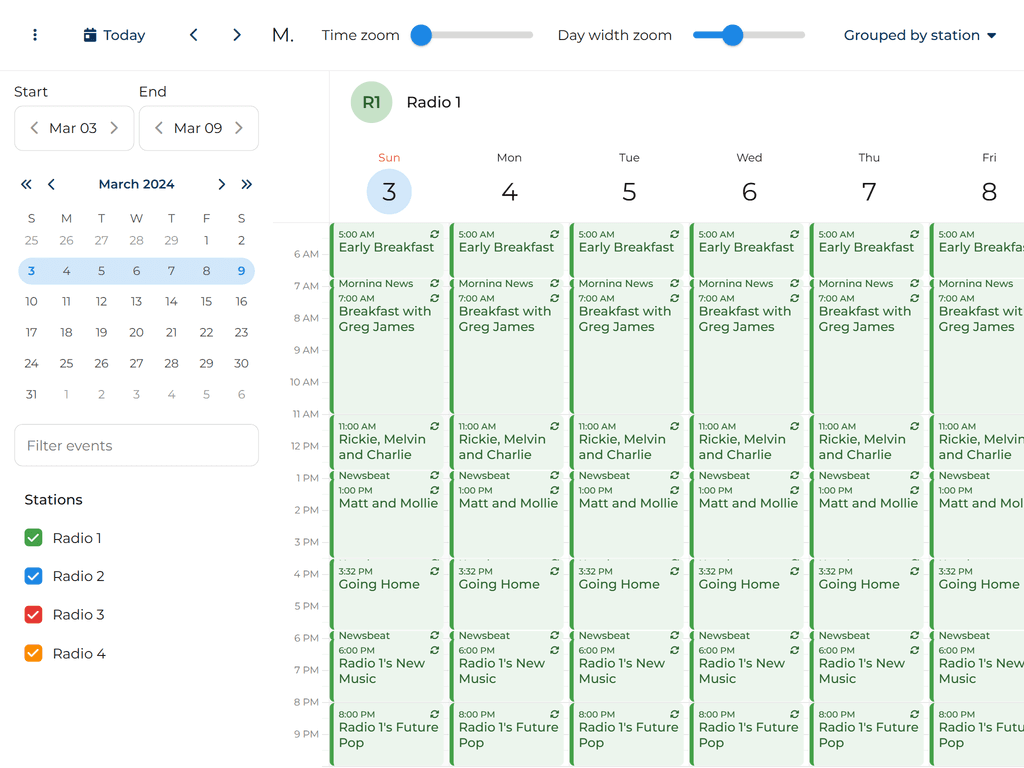 Radio broadcast scheduling UI