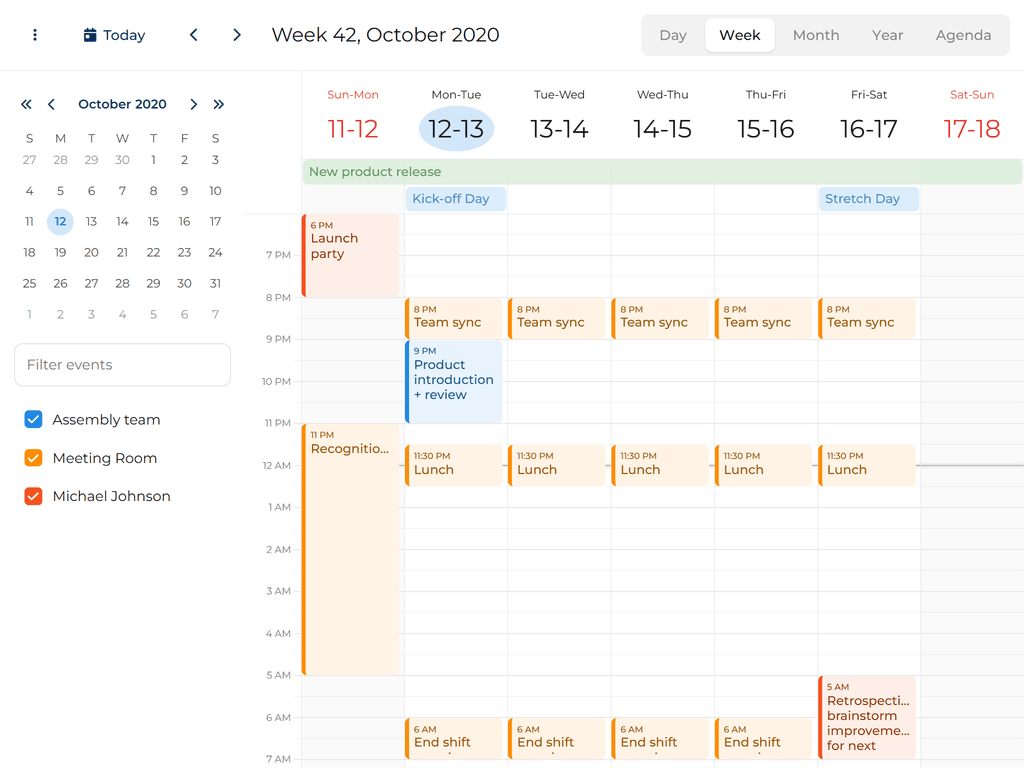 Display day views that don't start at midnight