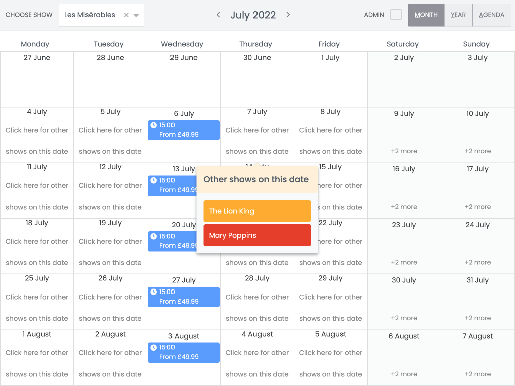 Show booking and rescheduling demo - This example shows special handling of empty day cells.