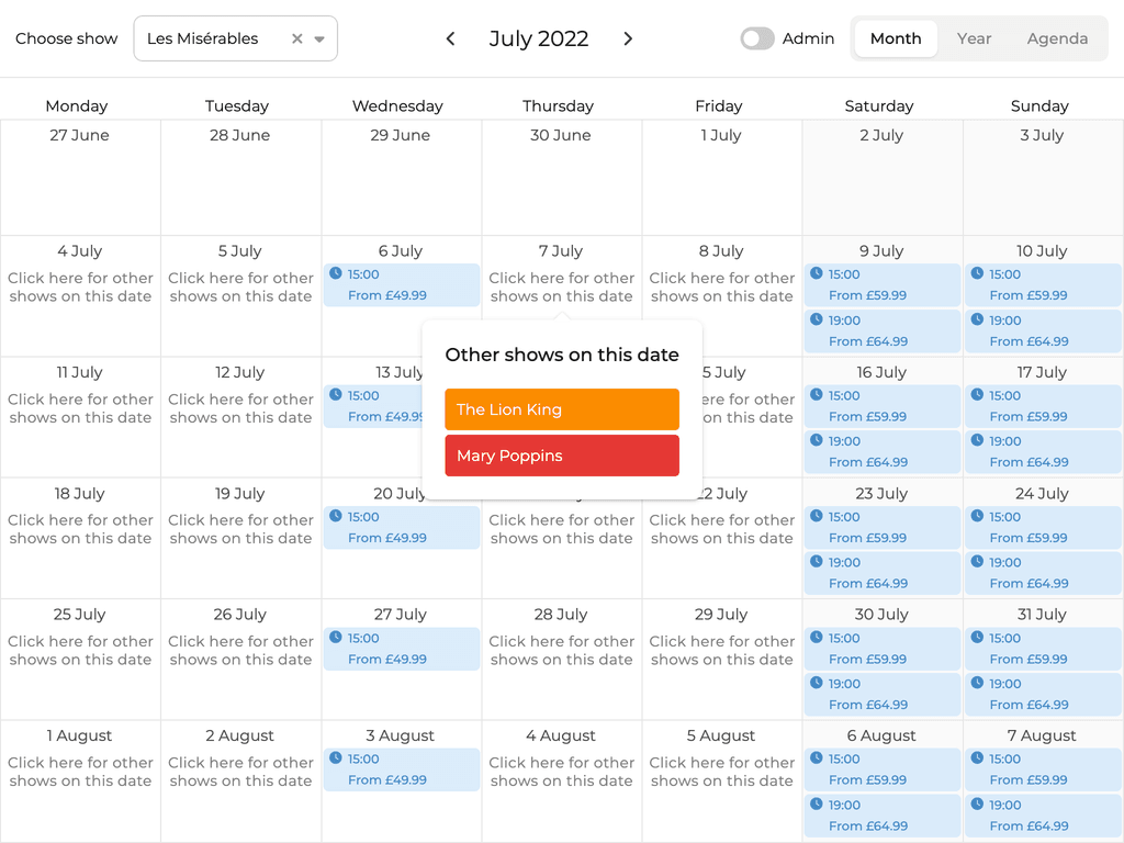 Show booking and scheduling UI
