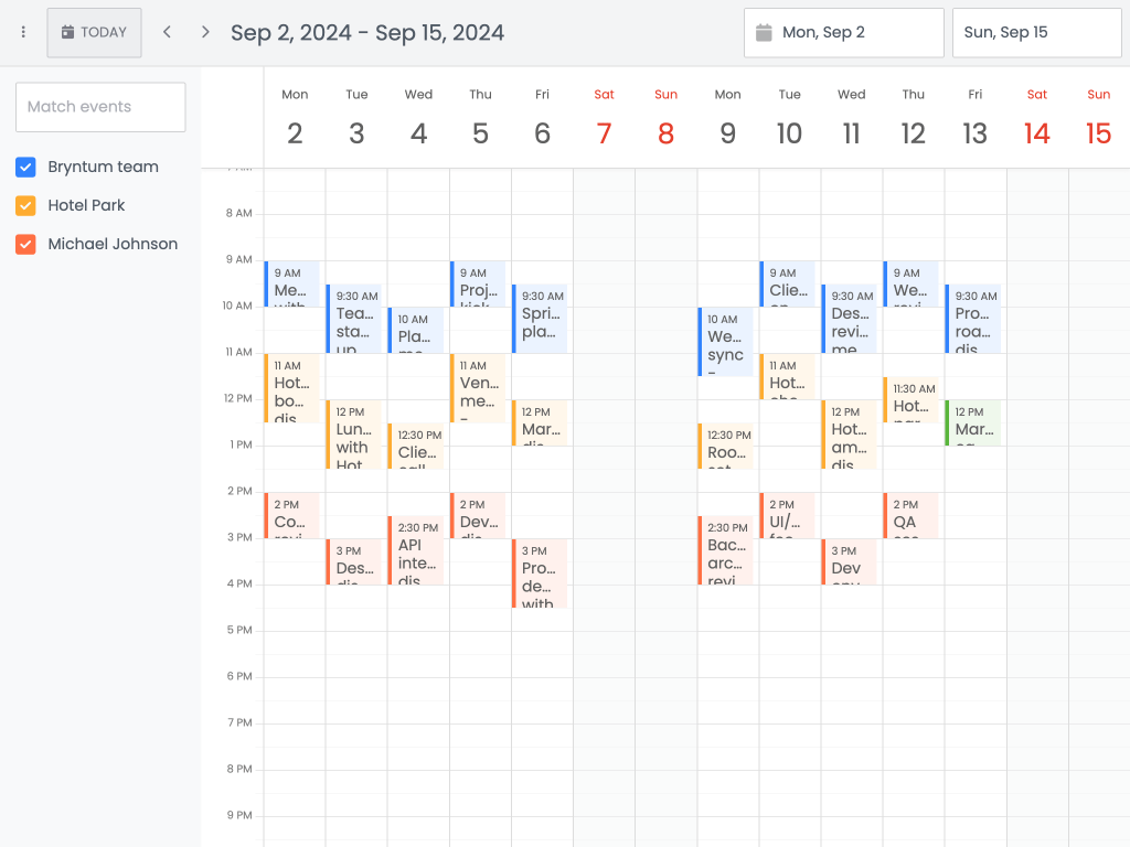 Day range demo - This example shows a day-range calendar view.