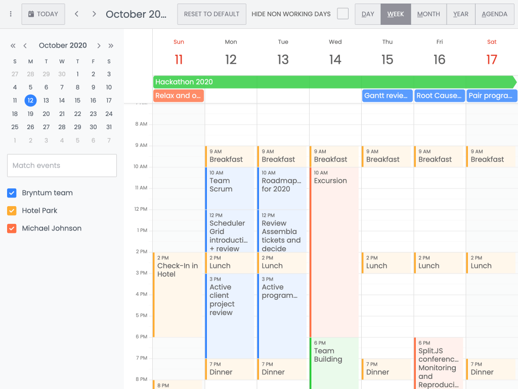 Stateful demo - This example shows a state-preserving Calendar setup.