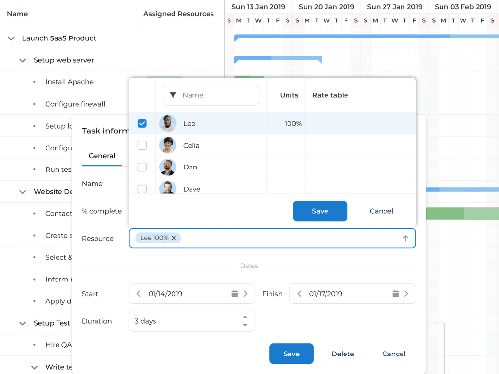 Customized UI to support single resource assignment