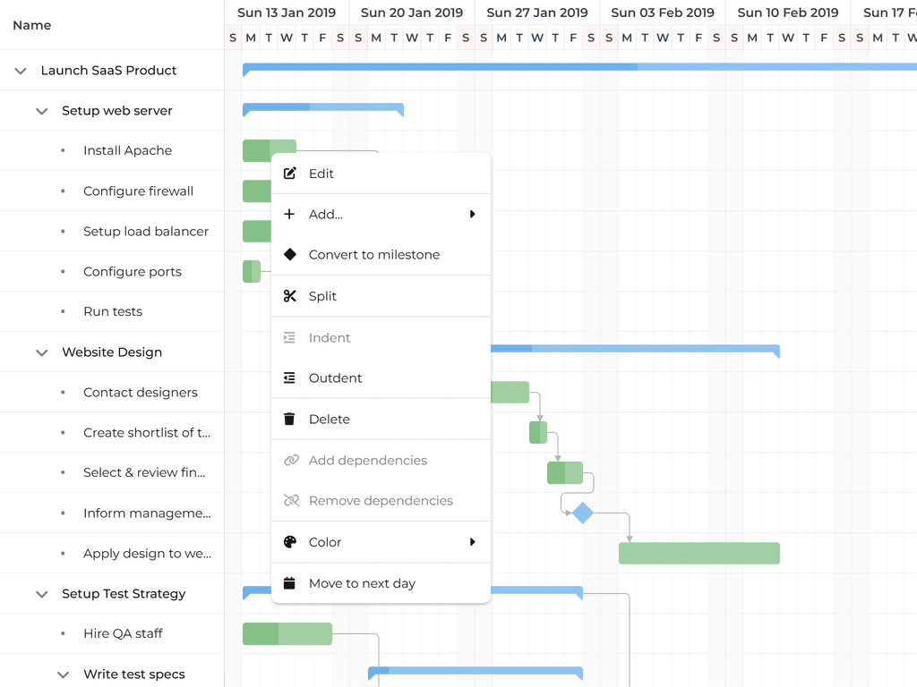 Customizing the task menu