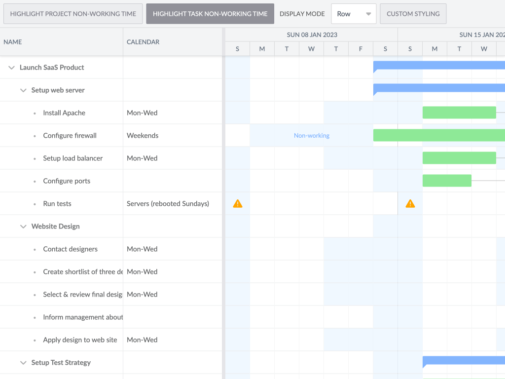 Task calendars demo - Shows how to assign and visualize task calendars