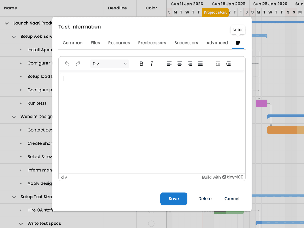 Customizing the task editor with a rich text editor