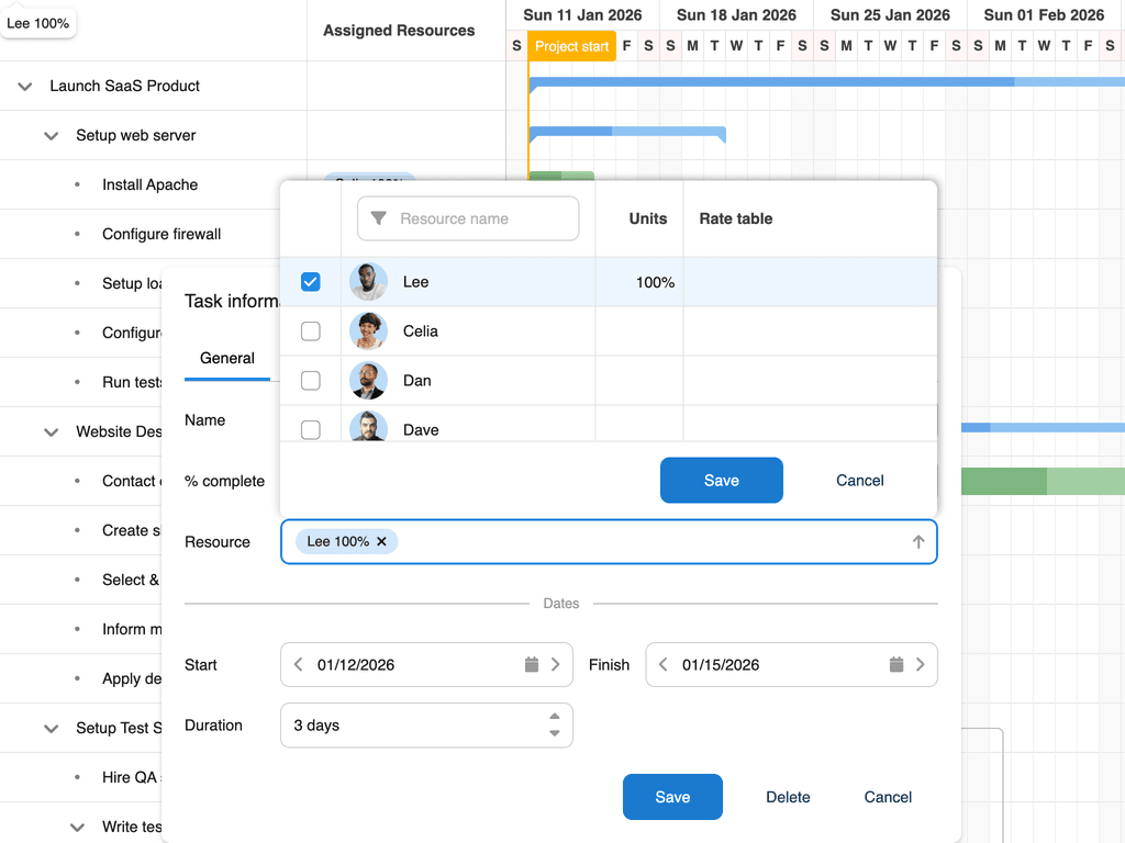 Customized UI to support single resource assignment