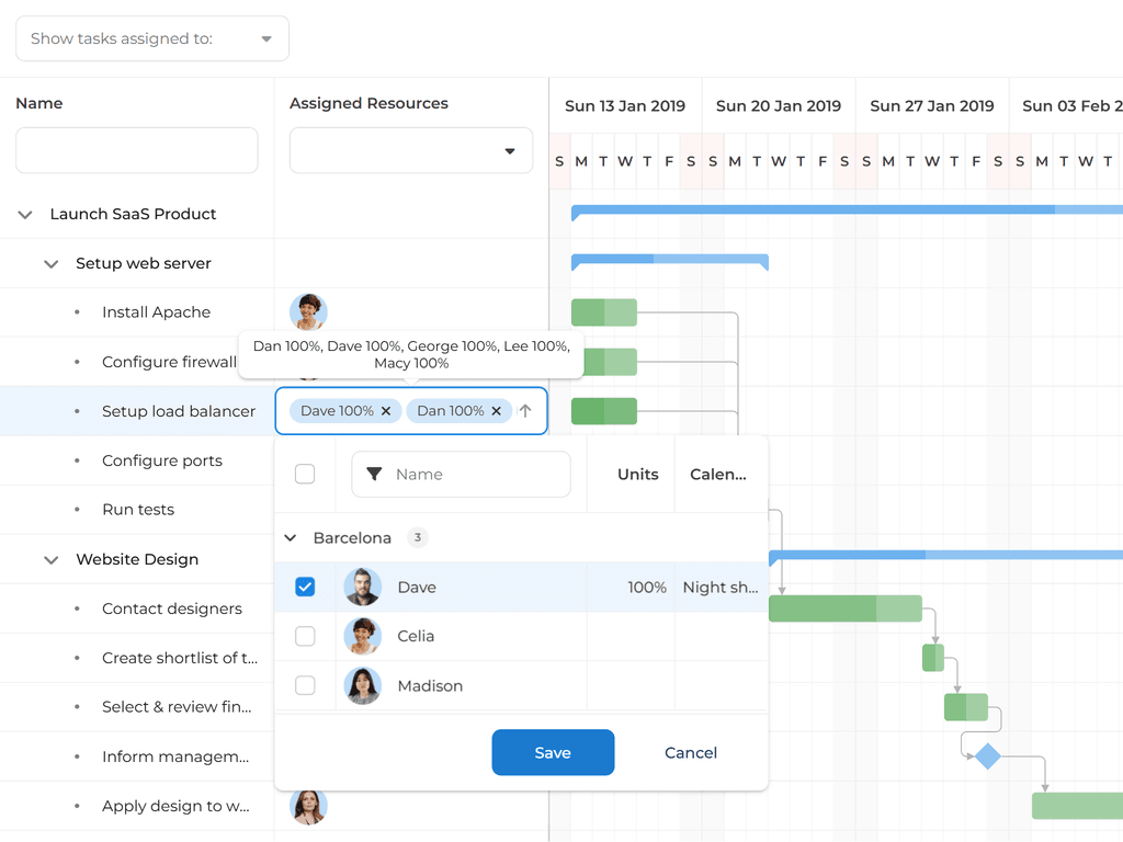 Customizing the resource assignment picker