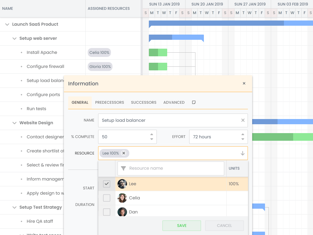 Gantt single assignment concept demo - Shows the most simple way to implement single assignment in the Gantt chart.