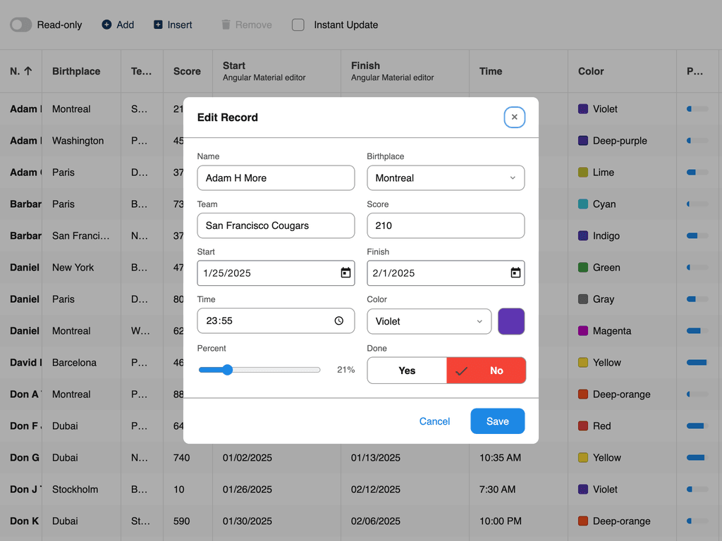 Custom editors using Angular Material