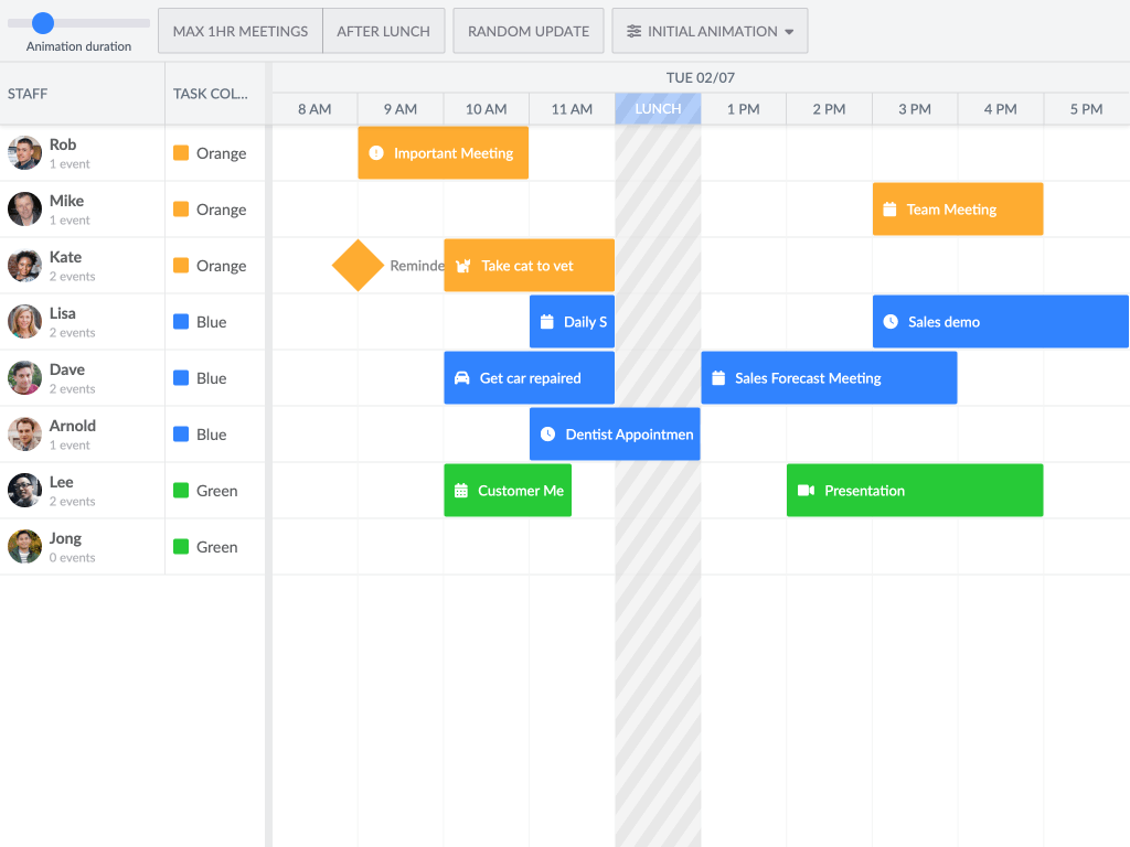 Event animations demo - The Scheduler will animate any changes to your rendered Events by default.