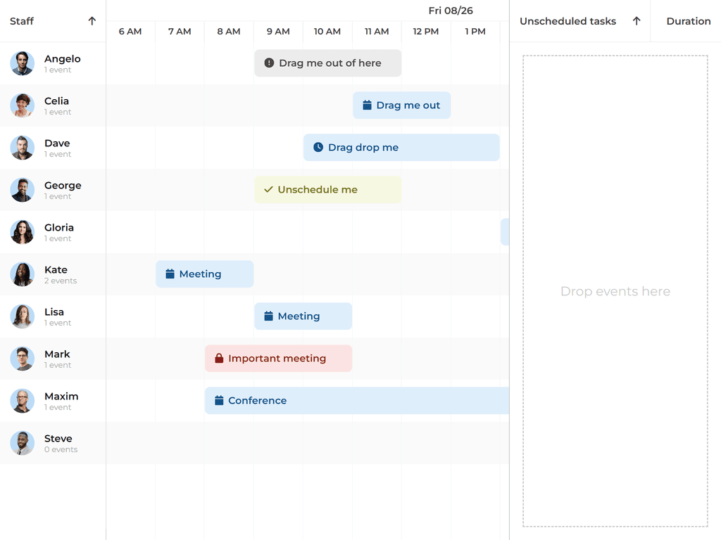 Drag events out of the scheduler