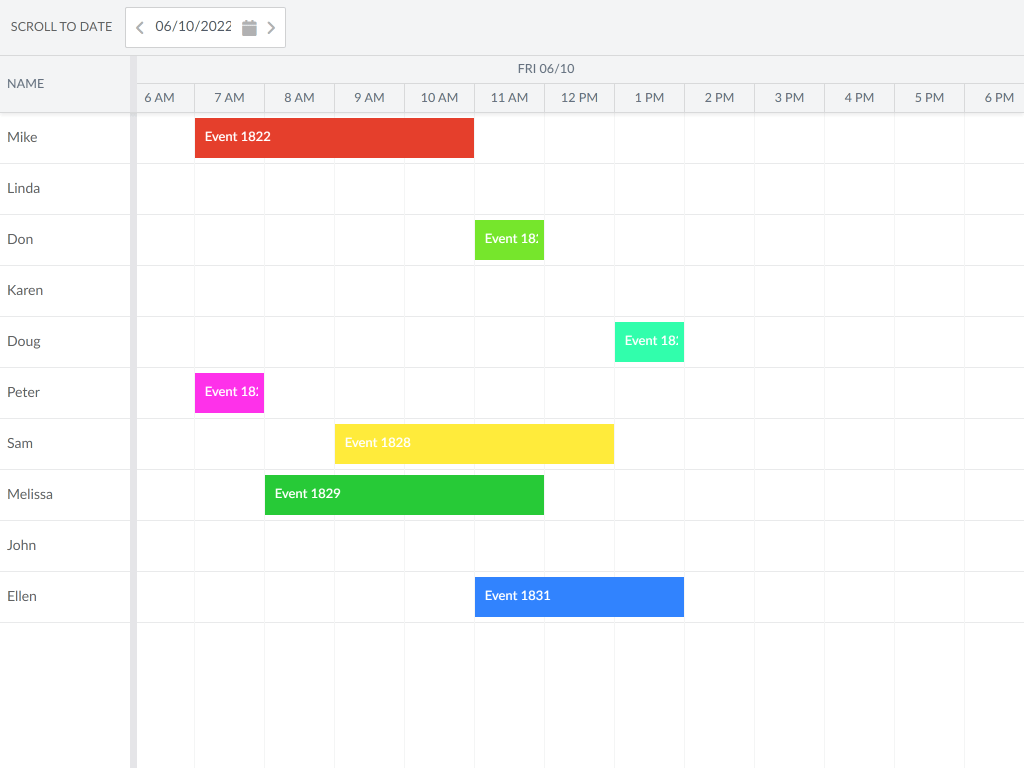 Infinite Timeline Scroll - A scheduler which contains a year's worth of events and may be scrolled continuously so that all events may be visited