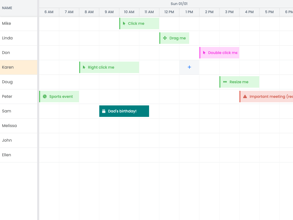 Schedule tick cell hover widget - Shows how to position a widget overlayed at the tick cell that the pointer is hovering