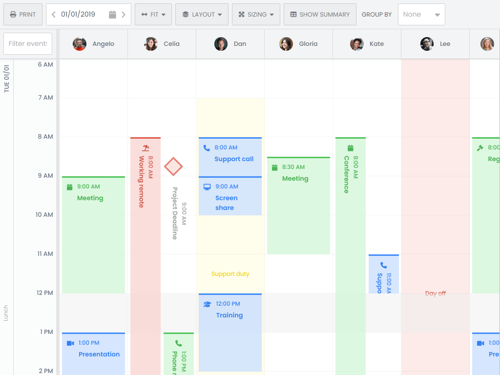 Vertical mode demo - Shows a basic scheduler using vertical mode