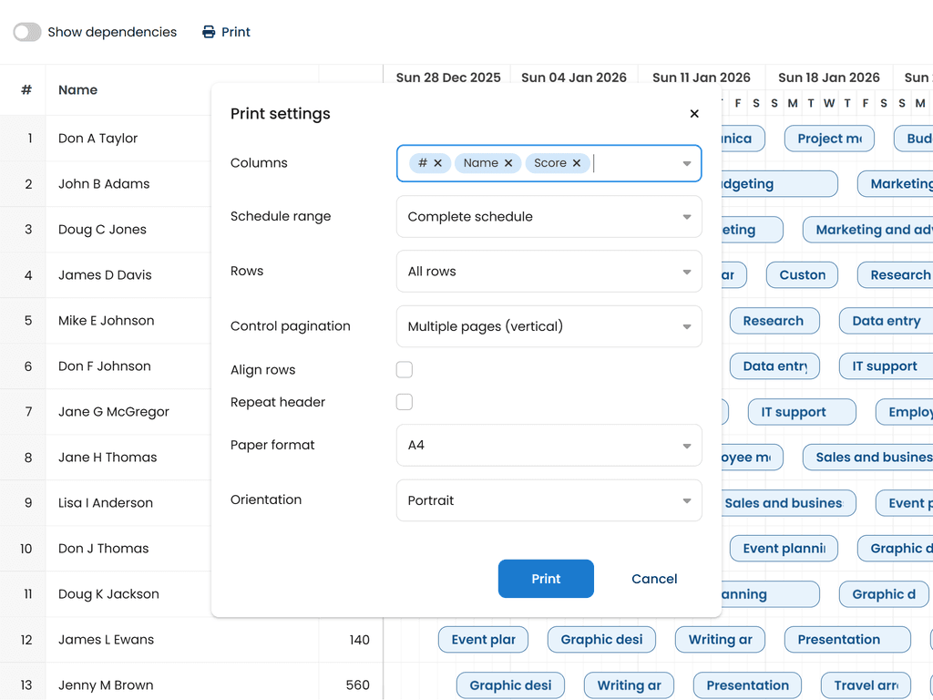 Print demo with React JSX component as event renderer