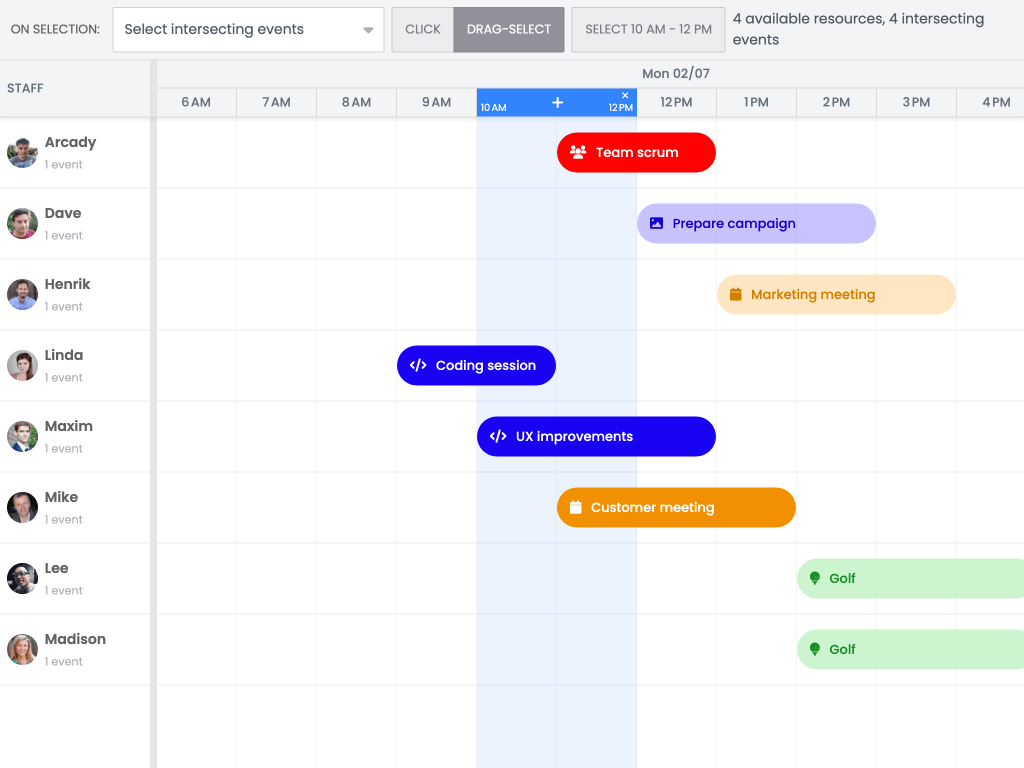 Time Selection demo - Shows how to select time ranges in the time axis header