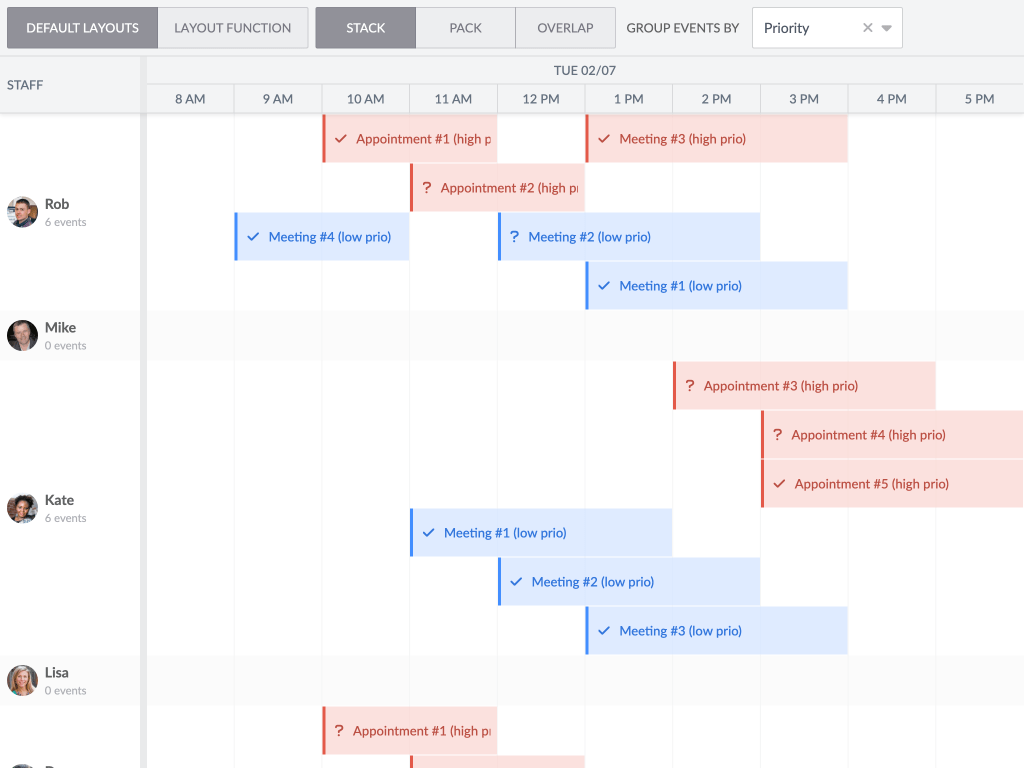 Custom event layout demo - Grouping events inside the resource row