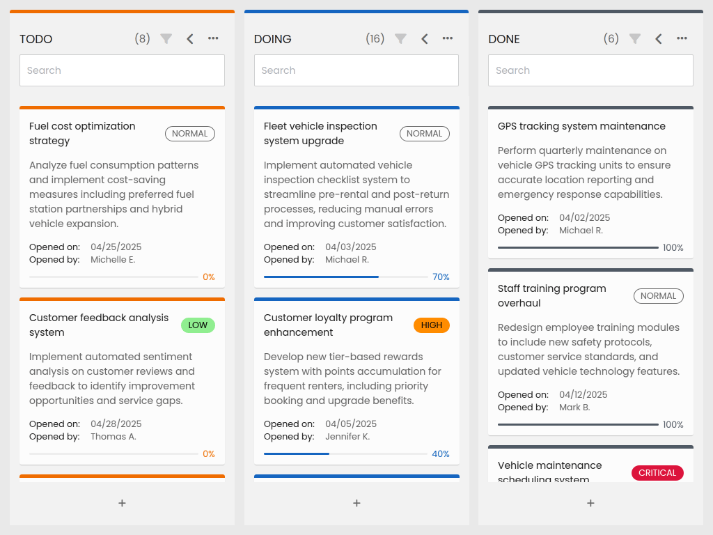 Simple column search demo - This example demonstrates simple searching for tasks in columns.