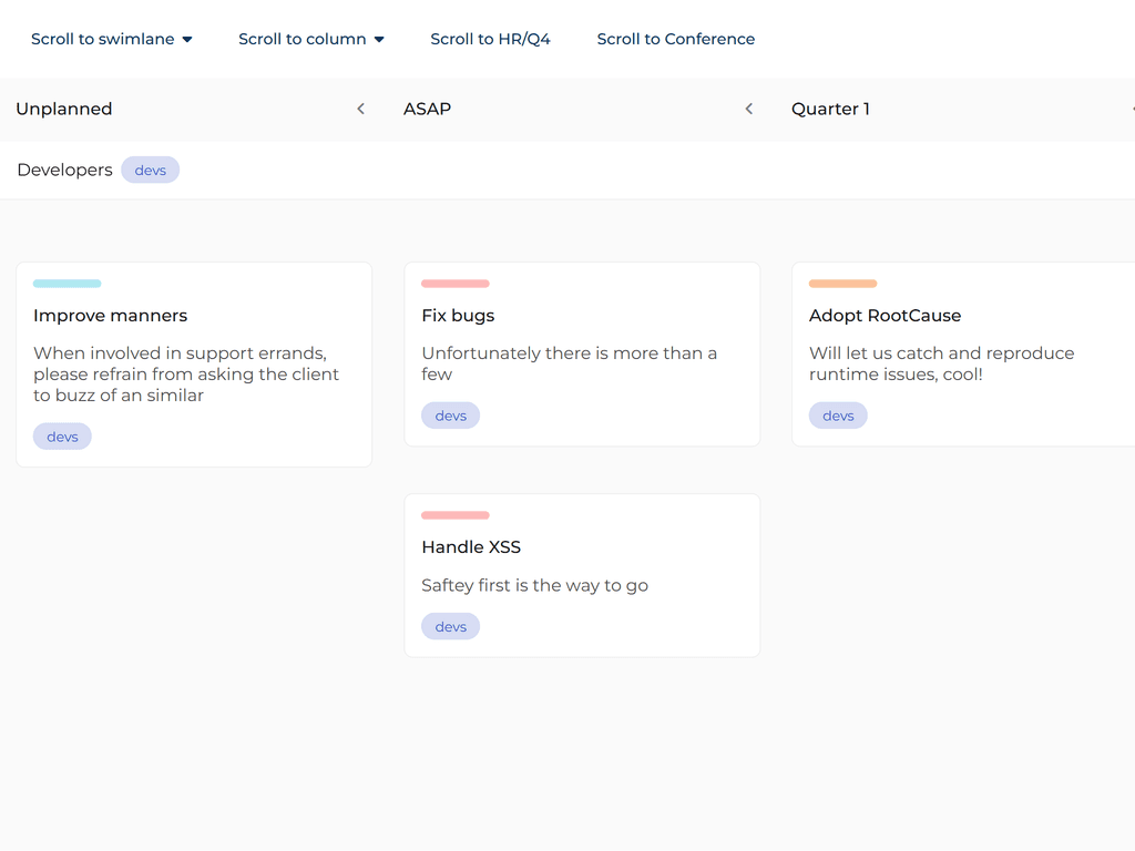 Scrolling to tasks, columns & swimlanes