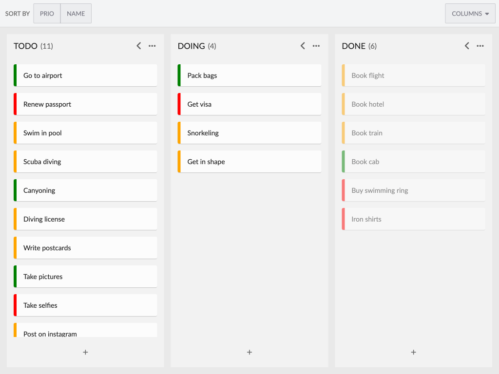 Sorting demo - This example shows how to sort tasks in the TaskBoard