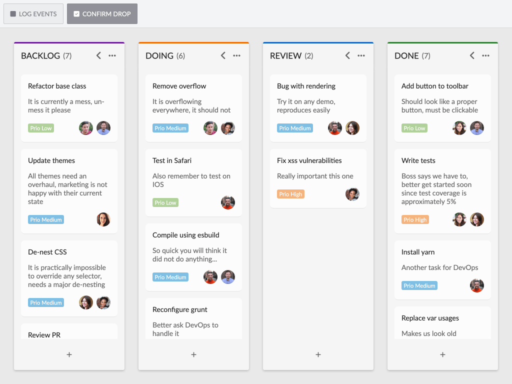Task drag demo - Uses drag events to show a dialog to verify dropping tasks