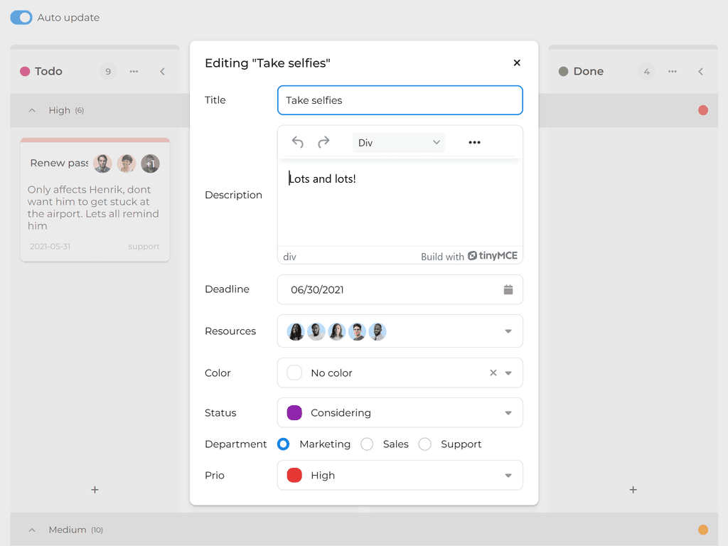 Customized task editor