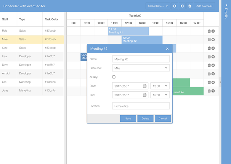 Bryntum Scheduler demo