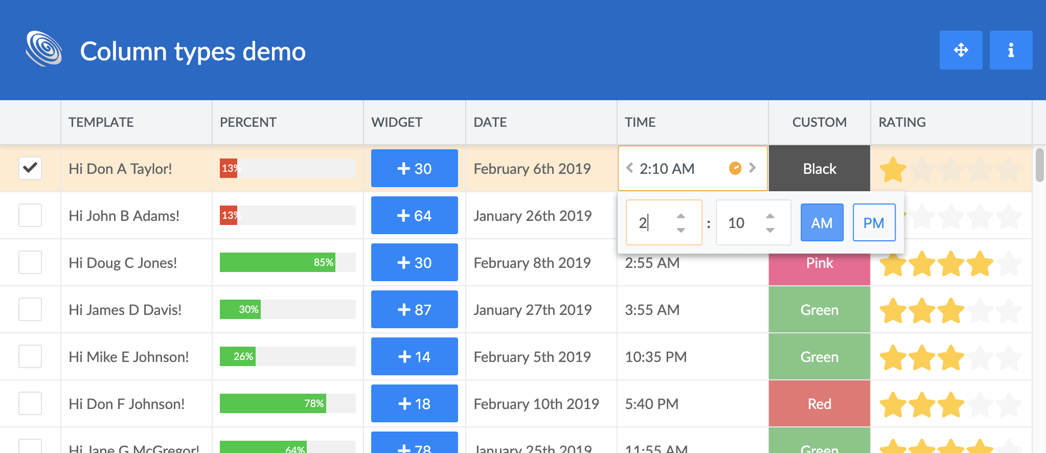 Cell editor using the new TimeField