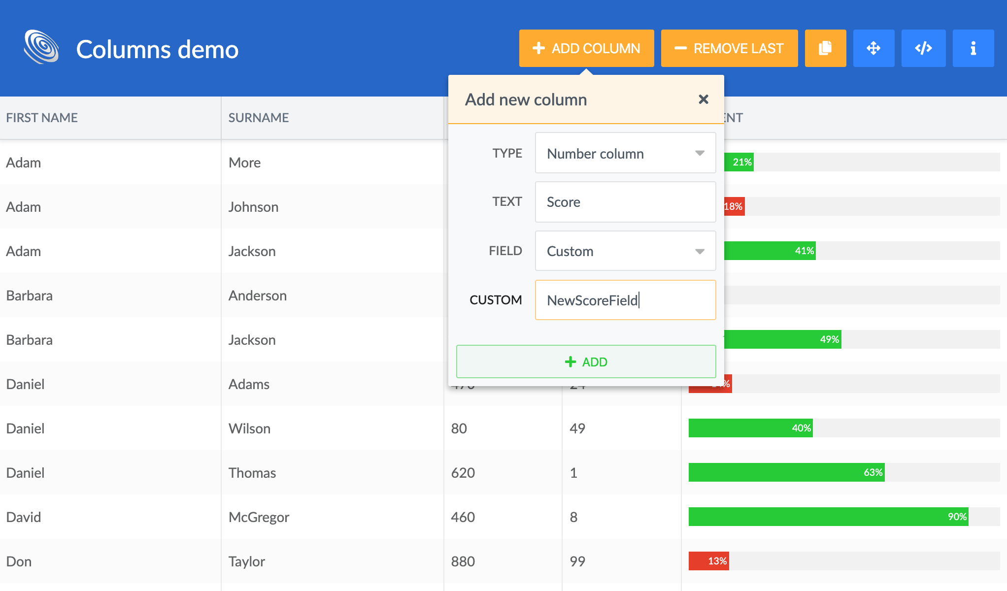 Updated columns demo