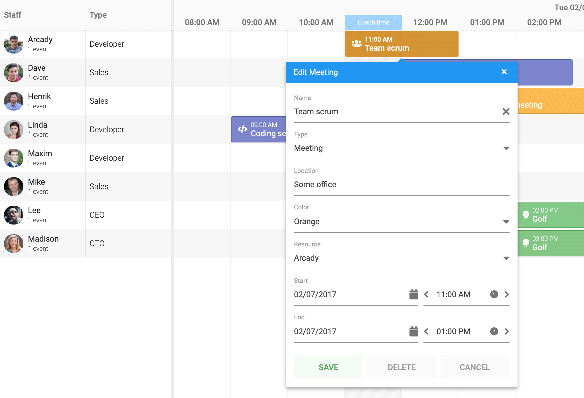 Customized event editor