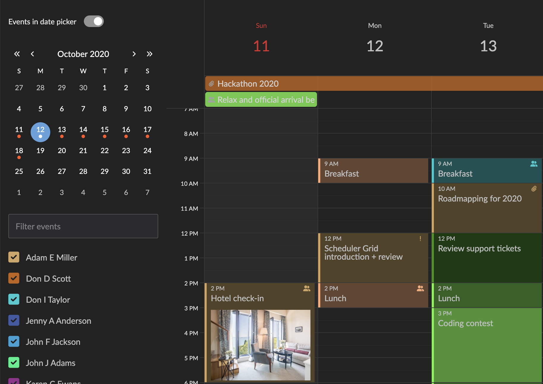 date picker with events