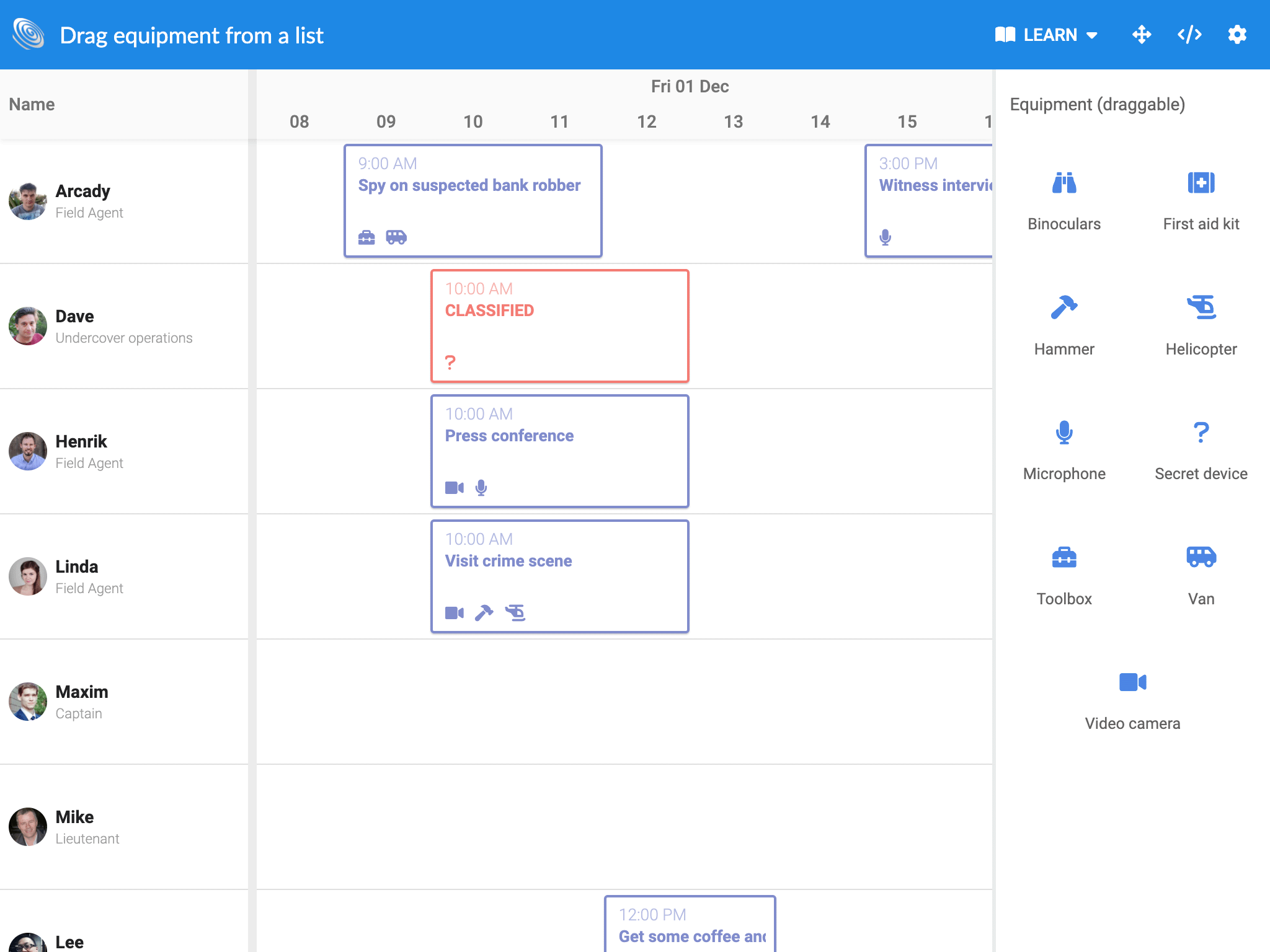 The new Drag from list demo in Scheduler
