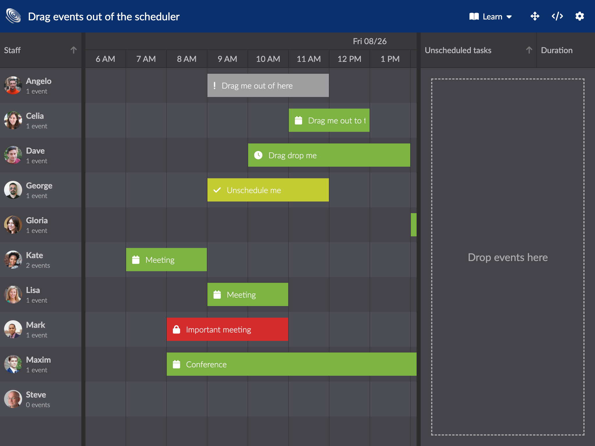 The new Drag events out of scheduler demo in Scheduler