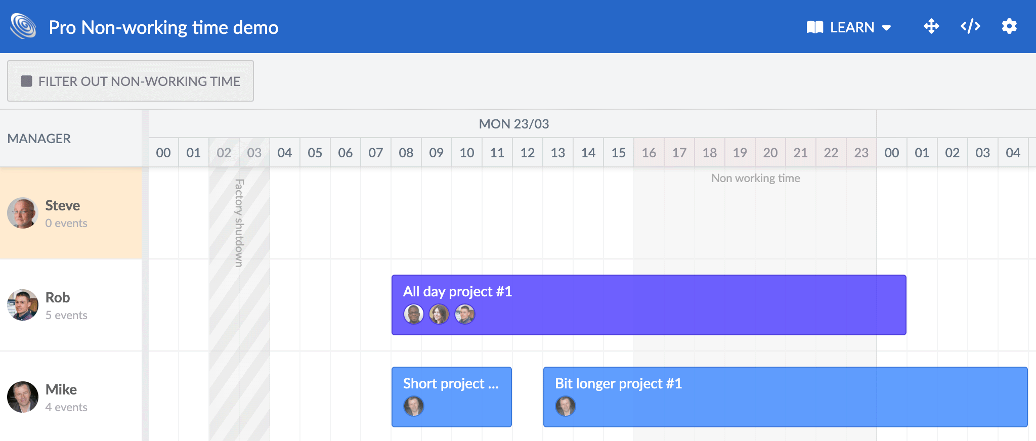 Styled non working time ranges