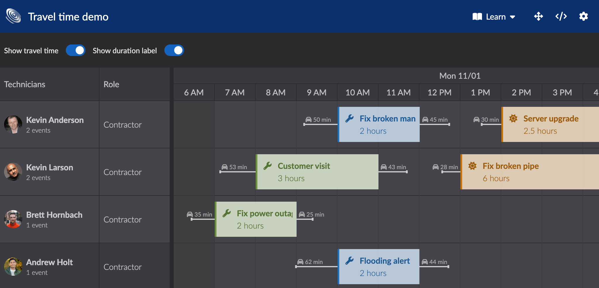 The EventBuffer feature used to visualize travel time